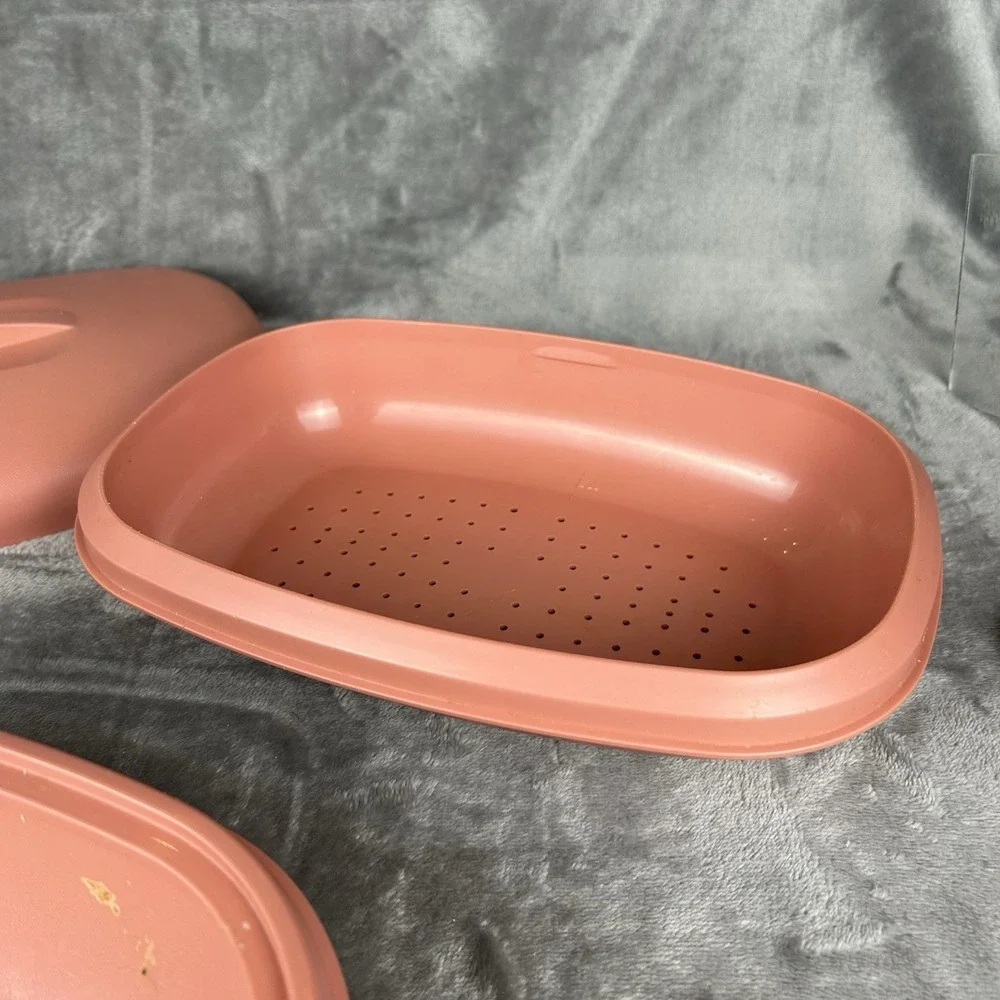 Tupperware Microwave Steamer Set 1273-5 Pink 6 Cup 1.4L 3 Piece Vintage USA